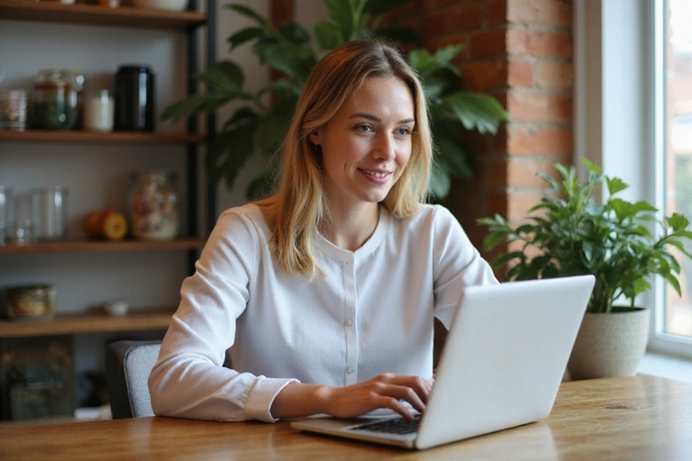 Nő online konzultációt tart laptop előtt